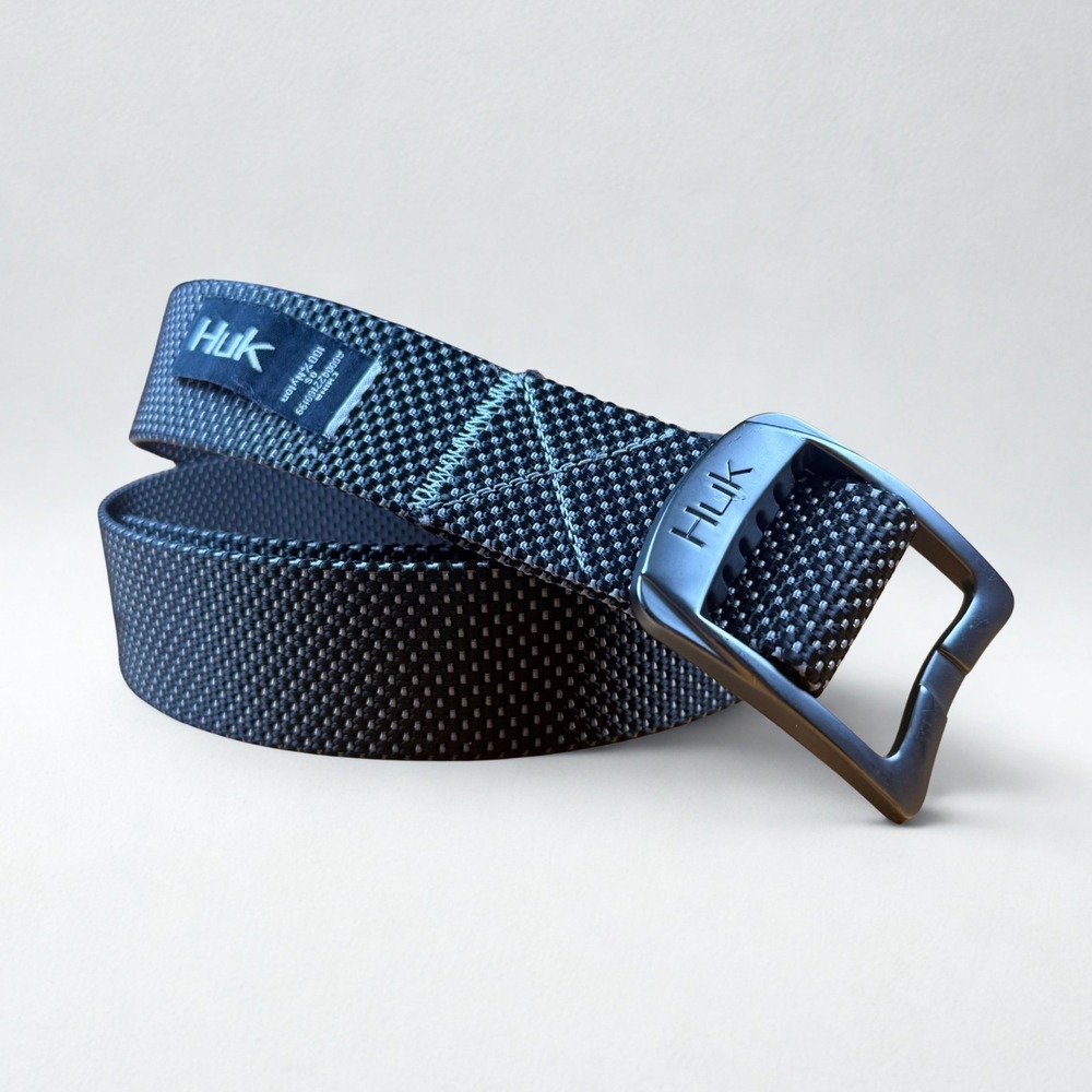 Huk Fishing Nylon Webbing Belt Mens Adjustable Dark Gray Fishing Saltwater